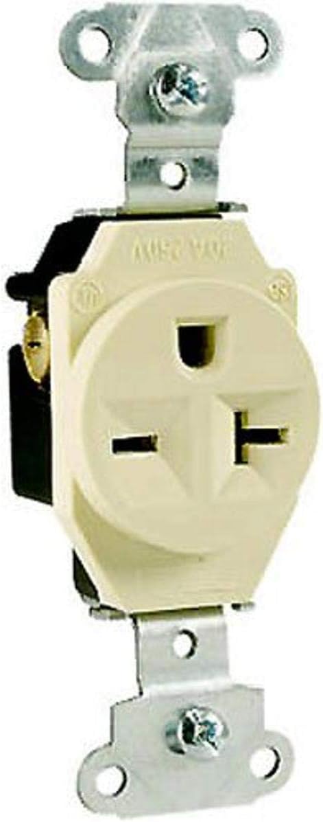 Legrand Pass & Seymour 5851ICC8 20 Amp 250V Specification Grade Single Receptacle Outlet, NEMA 6-20R, Side Wire, Ivory (1 Count)