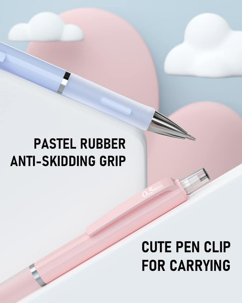 Nicpro 3PCS Pastel Mechanical Pencil Set, 0.5mm with 6 Tubes HB Lead, 3 Erasers, 9 Refills & Case, Aesthetic Supplies