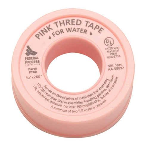 Gasoila Pink PTFE Thread Seal Tape, 1/2 Inch x 260 Inch Roll, Professional-Grade for Water Lines