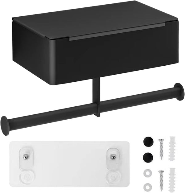 Meluvora Toilet Paper Holder with Shelf,Rustproof Flushable Wipes Dispenser,Self Adhesive Drilling Toilet Paper