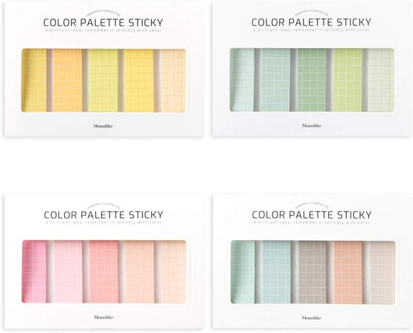 Monolike Color Palette Sticky Grid 500 C Set 4p - Self-Adhesive Memo Pad with 30 Sheets