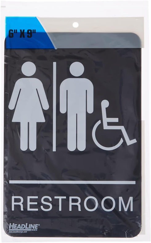 Headline Sign 9007 ADA Wheelchair Accessible Restroom Sign, 6 x 9 Inches, Black/White, Made in USA