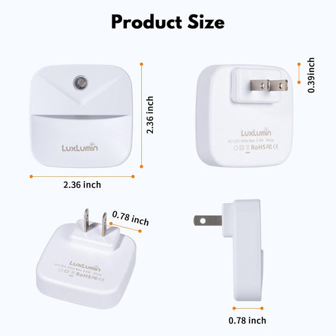 LuxLumin 4 Packs LED Night Lights Plug into Wall with Smart Dusk-to-Dawn Sensor, Automatically Turn on and Off,Night