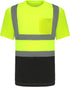 High Visibility Shirts Class 2 Quick Dry Safety T Shirts with Pocket, 4 Reflective Strips, Short Sleeve, Black Bottom