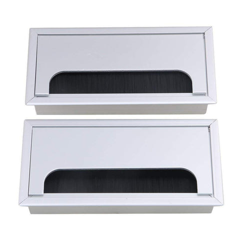 2PCS Metal Rectangle Desk Grommet Cord Cable Hole Cover with Brush for Home Office, Bank, Computer Table