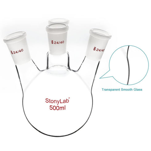 stonylab 4 Neck Round Bottom Flask RBF, Heavy Wall Borosilicate Glass, 500 ml, 24/40 Standard Taper Joint