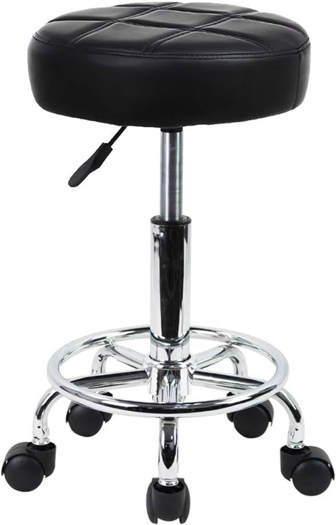KKTONER Round Rolling Stool Chair PU Leather Height Adjustable Swivel Drafting Work