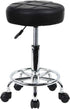 KKTONER Round Rolling Stool Chair PU Leather Height Adjustable Swivel Drafting Work