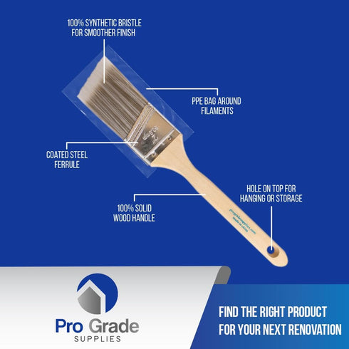 Pro Grade Paint Brush Set - 3-Pack, 2" Angle Brushes for Latex and Oil Paints, Home Improvement Use