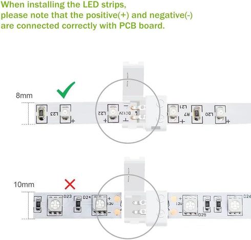 LightingWill 10pcs Pack Strip to Strip Solderless Snap Down 2Pin LED Strip Connector for 8mm Wide
