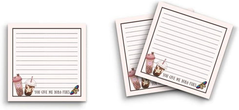Sticky Notes 12 Pack, 3"x3", 50 Sheets/Pad, You Give Me Boba Flies Butterfly, Cute Funny Memo Note Pads for Stationery
