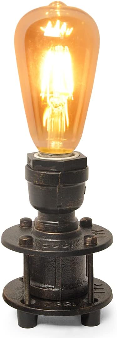 INJAK Room-E26 Bulb Steampunk Table Lamp Base Metal Brown Golden Small Desk Lamps Industrial Pipe End Table Lighting