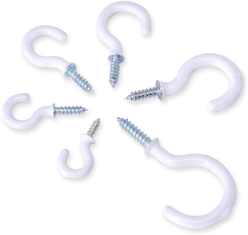 Swpeet 100Pcs White Cup Hooks Assortment Kit, Vinyl Coated Ceiling & Wall Hooks for Home, Office