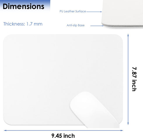 ProElife Mouse Pad 9.4'' x 7.8'' Slim Mat for Computer Laptop Accessories, Waterproof PU Leather Mouse Pad with Anti-Slip Base Rectangle Mousepad for Home Office School Mouse (White) by ProElife