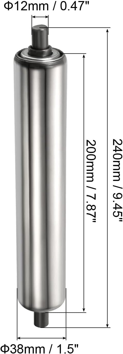 PATIKIL Conveyor Roller 1.5" Diameter 8" Length - Stainless Steel Gravity Transmission Replacement Part, Galvanized End