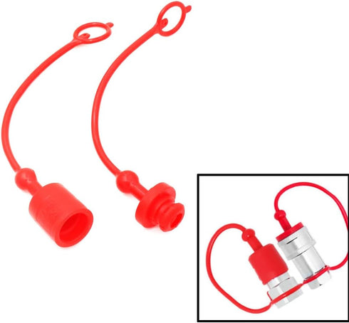 Hydraulic Coupler Dust Cap 1/4 ISO-B 5675 AG Male Female, CEKER Quick Connects Port Covers Fittings, Red Cap with