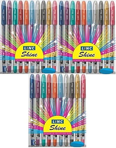 Linc Shine Sparkle Glitter Gel Pen - Pack of 3 (30 Pens) Glitters Gel Pens - Genuine buy with E-Retail Deals by linc