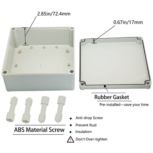 Zulkit Junction Box, ABS Plastic Dustproof Waterproof IP67, Universal Electrical Project Enclosure, 7.87 x 7.87 x 3.74