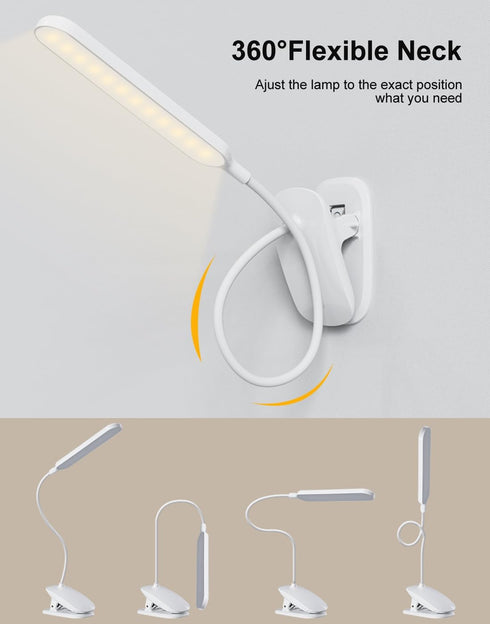 Desk Lamp, 1500mAh Dimmable Reading Lamp with Clamp and Type-C Charging Port, Adjustable Flexible Light for Home Office