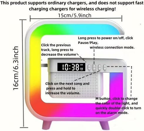 realexist LED Table Lamp Speaker with Wireless Charger, Night Light Lamp with Bluetooth Speaker, Sunrise Alarm Clock