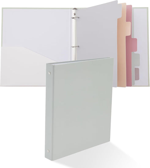 Y YOMA Colored 1 Pack 3 Ring Binder, 1 inch Pocket Binder with 5 Tab Dividers for Home School Office Supplies
