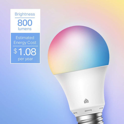 Kasa Smart Light Bulbs, Full Color Changing Dimmable, A19, 60W 800 Lumens, 2.4GHz, No Hub Required, 2-Pack