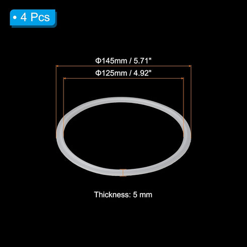 4pcs 145mm 125mm PATIKIL Tri Clamps Gasket, OD ID Sanitary TC Tri Clamps Gasket Tri Pipe Silicone Ferrule Washers Tube