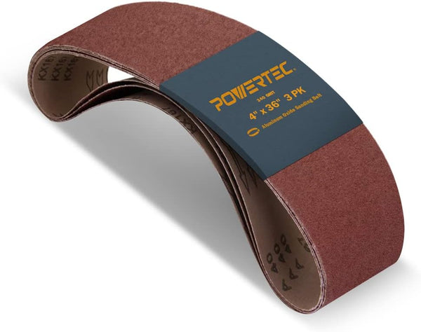 POWERTEC 110153 Sanding Belts - 4 x 36 Inch 240 Grit Aluminum Oxide Belt Sander Sandpaper