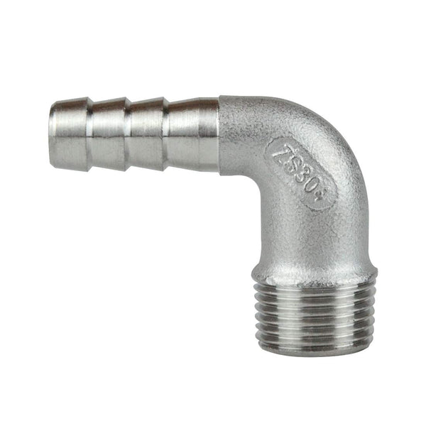 Quickun 304 Stainless Steel Hose Barb Fitting Elbow, 3/8" Barb x 1/4" Male 90 Degree Barbed Pipe Fitting