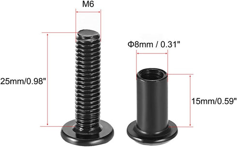 Screw Post Fit for 5/16"(8mm) Hole Dia, Male M6x25mm Belt Buckle Binding Bolts, 10 Sets