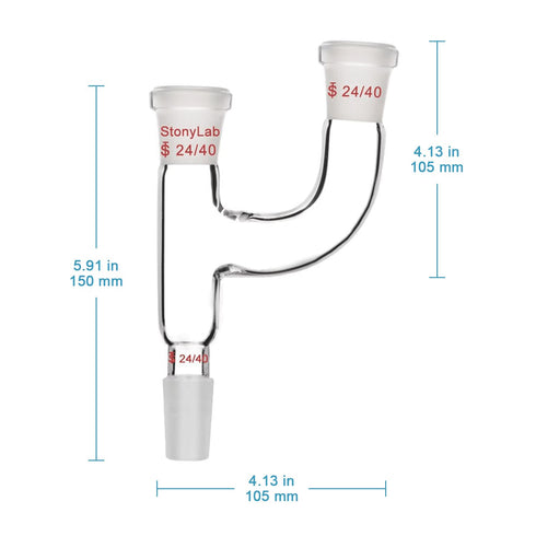 StonyLab 3 Way Claisen Distillation Adapter, 24/40 Joints Connecting Adapter Lab Supply