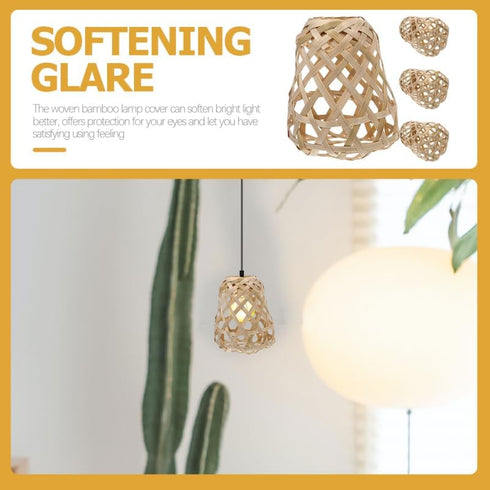 4Pcs 3.54X2.75X2.75In DOITOOL Rustic Woven Bamboo Lampshade Replacement for Pendant Light Ceiling Lamp Cover Small