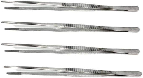 Cynamed Set of 4 Thumb Tweezer Multipurpose Forceps, 12in. Blunt Serrated Tips Stainless Steel