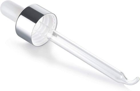JUVITUS Glass Dropper Closure Top for 1 oz / 30 ml Boston Round Bottles, 12 PACK (Silver Glass Bent Tip)