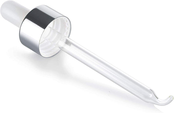 JUVITUS Glass Dropper Closure Top for 1 oz / 30 ml Boston Round Bottles, 12 PACK (Silver Glass Bent Tip)