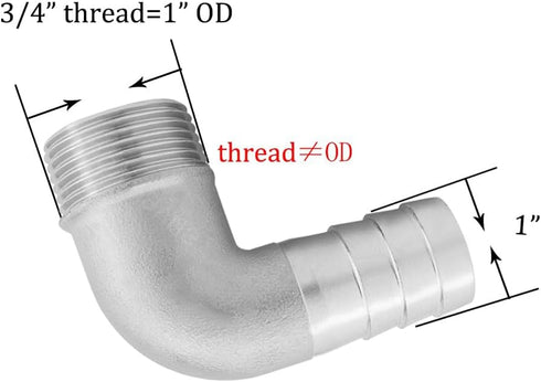 Joywayus 1" Hose Barb x 3/4" NPT Male Home Brew Pipe Fitting - Stainless Steel 90 Degree Elbow Adapter