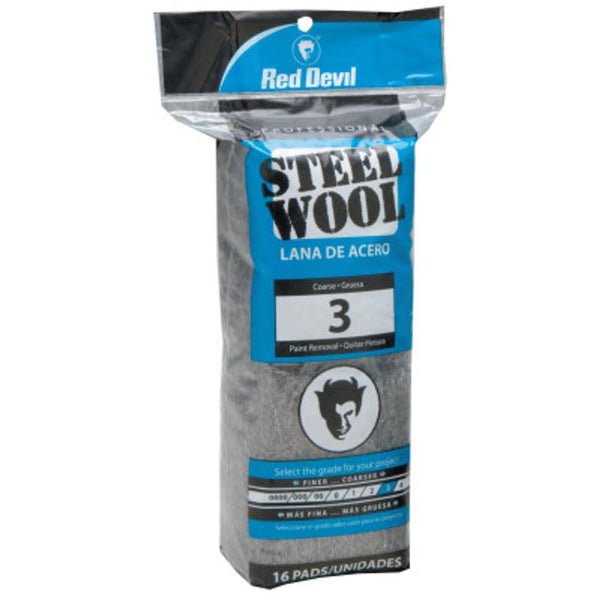 Red Devil 0316 Steel Wool, 3 Coarse, Pack of 16