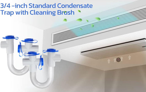 2Pack 3/4" Standard Condensate Trap with 17" Cleaning Brush, PVC Transparent U Trap for HVAC Systems