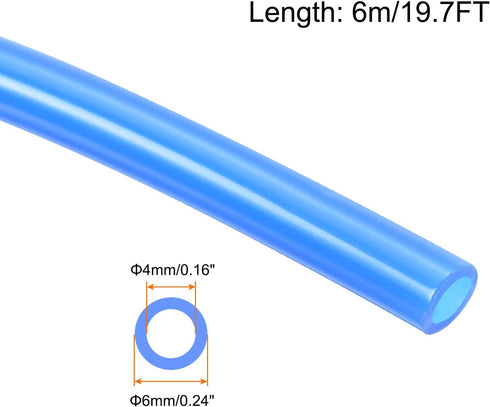 Pneumatic Tubing Pipe,6mm x 4mm Blue PU Polyurethane Tube,19.7FT 6M,PU Air Line Tubing Hose Tubes for Air Compressor,Fluid Transfer,Air Brake