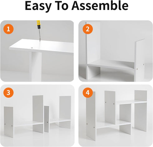 5-Shelf JLD Wood Adjustable Desktop Bookshelf, Expandable Office Storage Rack, White