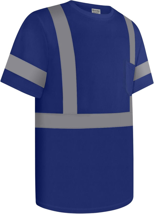 Class 3 Hi Vis Shirts for Men, Short Sleeve Reflective Safety Shirts for Women, Durable UCR-Blue XXL