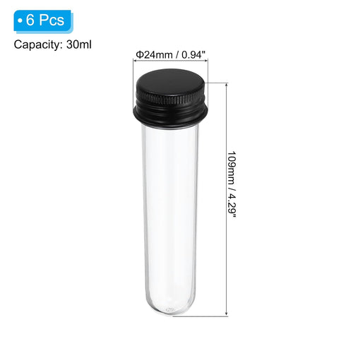 PATIKIL 30ml Plastic Test Tubes with Screw Caps, 6Pcs 109x24mm Tubes for Scientific Party Decoration Candy Bead Storage Bath Salt Lab Use, Black