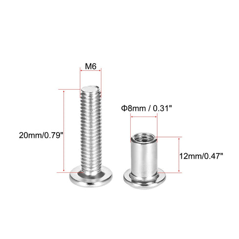 uxcell Screw Post Fit for 5/16"(8mm) Hole Dia, Male M6x20mm Belt Buckle Binding Bolts Leather Fastener Stainless Steel