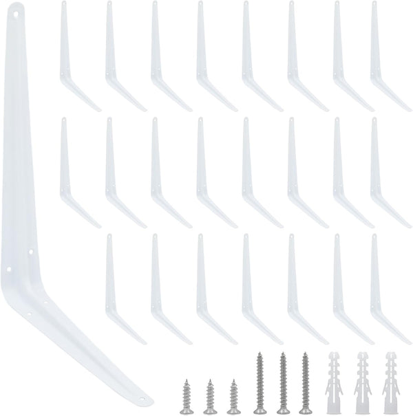 Mormchlots 24Pcs 12 x 10 Inch White Shelf Brackets, Heavy-Duty Metal Steel Corner