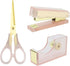 Stapler Tape Dispenser Scissors Set - Heavy Duty Acrylic Pink and Gold Office Supplies with 6.3" Gold Scissors