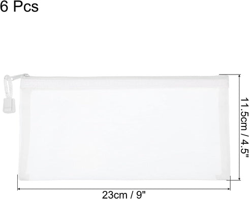 MECCANIXITY Mesh Zipper Bags, B6 Nylon Zip Pouch Pencil Case Storage Pockets for Travel Office Accessories (White, Pack