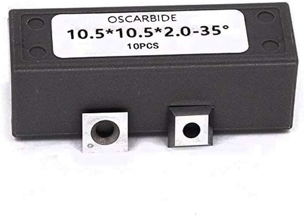 OSCARBIDE 10.5mm Square Carbide Inserts, 10.5x10.5x2.0mm, 35° Cutting Angle, Replacement Cutters for Spiral/Helical