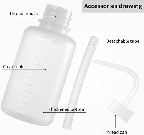Oubest 2pcs 150ml 5oz Small Squeeze Bottles, LDPE Plastic Squirt Water Bottle for Medical, Tattoo, Lash, Irrigation