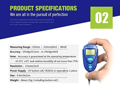 allsun Paint Thickness Gauge, Automotive Digital Car Coating Thickness Meter with Calibration Data Hold