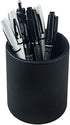 PU Leather Pen Pencil Holder Cup, Desk Organizer Stand for Brushes, Scissors, Office Home School (Black, 3.3" x 3.3" x